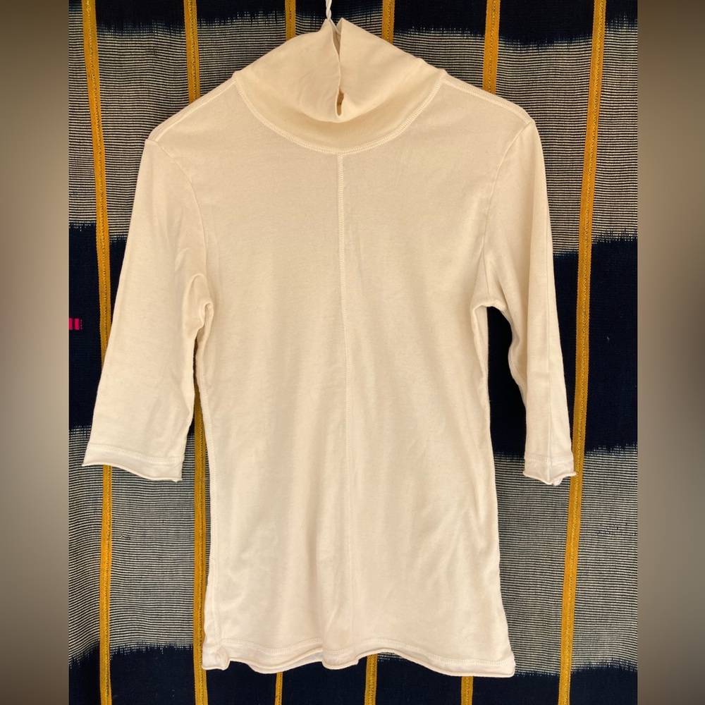 Alabama Chanin white turtle neck short sleeve size L